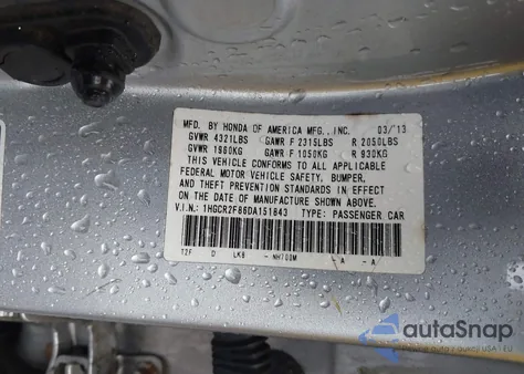2013 Honda Accord Ex-L from USA, damaged, VIN 1HGCR2F86DA151843